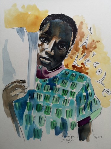 Painting titled "apprendre" by Dominique Drujon, Original Artwork, Watercolor