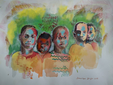 Peinture intitulée "la bande des petits…" par Dominique Drujon, Œuvre d'art originale, Aquarelle