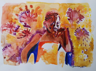 Painting titled "Sous la chaleur" by Dominique Drujon, Original Artwork, Watercolor