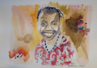 Painting titled "sourire" by Dominique Drujon, Original Artwork, Watercolor