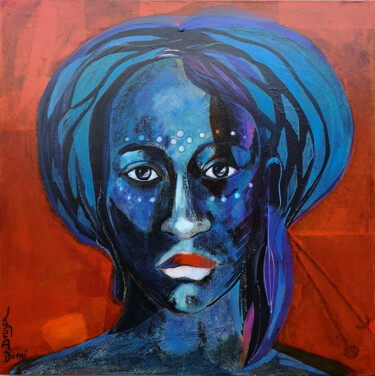 Painting titled "Femme Bleue" by Dominique Drujon, Original Artwork, Acrylic Mounted on Wood Stretcher frame