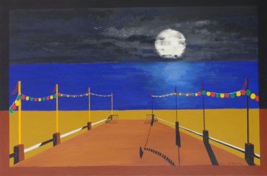 Pintura intitulada "Coucher de lune" por Dominique Frampier, Obras de arte originais, Acrílico