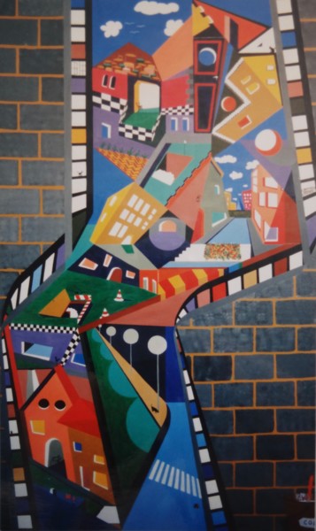 Malerei mit dem Titel "Color city" von Dominique Frampier, Original-Kunstwerk, Acryl