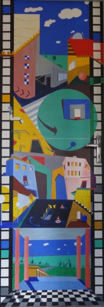 Painting titled "La porte" by Dominique Frampier, Original Artwork, Acrylic
