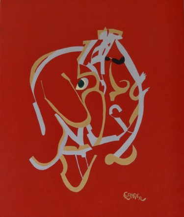 Schilderij getiteld "Duo rouge" door Dominique Frampier, Origineel Kunstwerk, Olie