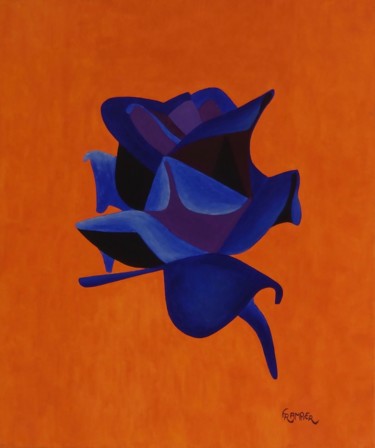 Painting titled "La rose bleue" by Dominique Frampier, Original Artwork, Oil