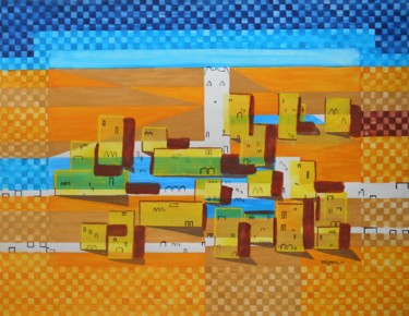 Peinture intitulée "Gardaïa la bleue" par Dominique Frampier, Œuvre d'art originale, Gouache