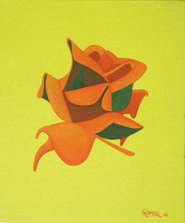 Pintura titulada "La rose orange" por Dominique Frampier, Obra de arte original, Oleo