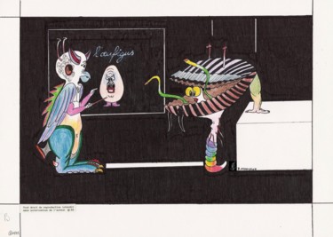 Disegno intitolato "La leçon sur l'oeuf…" da Dominique Frampier, Opera d'arte originale, Matita