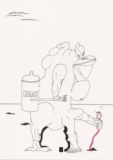 Dessin intitulée "Le Saucier" par Dominique Frampier, Œuvre d'art originale, Stylo à bille
