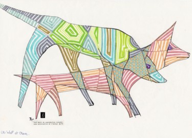 Dibujo titulada "Canis Dualis" por Dominique Frampier, Obra de arte original, Rotulador