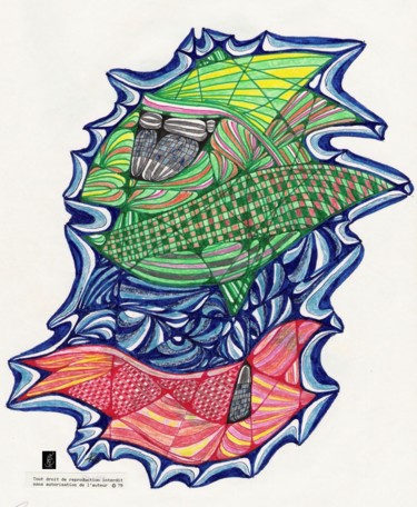 Rysunek zatytułowany „Les poissons” autorstwa Dominique Frampier, Oryginalna praca, Marker