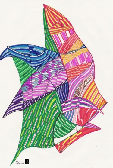 Drawing titled "Duo poissons" by Dominique Frampier, Original Artwork, Marker