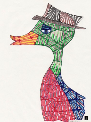 Dessin intitulée "Dandy Duck" par Dominique Frampier, Œuvre d'art originale, Crayon