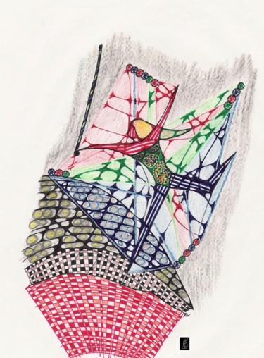 Dessin intitulée "Le trapéziste" par Dominique Frampier, Œuvre d'art originale, Crayon