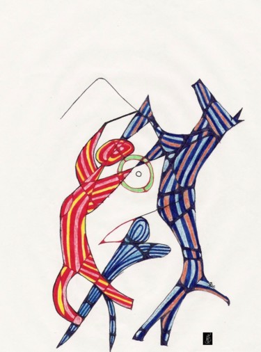 Zeichnungen mit dem Titel "Le dresseur" von Dominique Frampier, Original-Kunstwerk, Bleistift