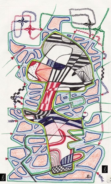 Dessin intitulée "El Gatito Rock" par Dominique Frampier, Œuvre d'art originale, Crayon