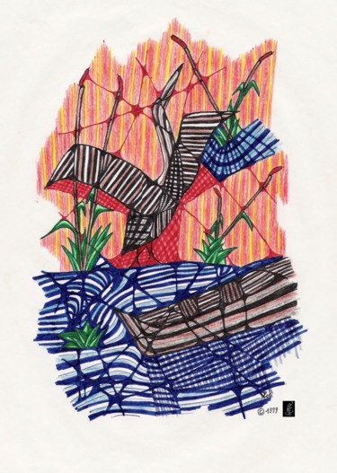 Dessin intitulée "Le Cormoran" par Dominique Frampier, Œuvre d'art originale, Crayon