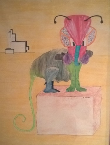 Dibujo titulada "Le caméléphant" por Dominique Frampier, Obra de arte original, Pastel
