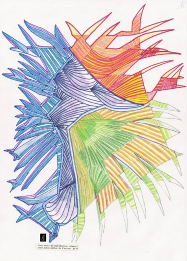 Dibujo titulada "Fleur de coraux" por Dominique Frampier, Obra de arte original, Rotulador