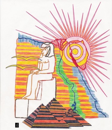 Dessin intitulée "La vallée des rois" par Dominique Frampier, Œuvre d'art originale, Crayon