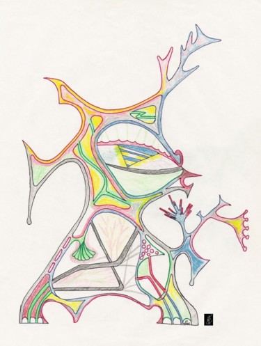 Dessin intitulée "L'électron libre" par Dominique Frampier, Œuvre d'art originale, Crayon