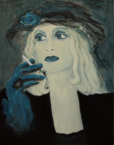 Painting titled "Femme à la cigarette" by Dominique Franot, Original Artwork, Acrylic Mounted on Wood Stretcher frame