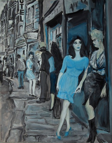 Painting titled "Rue des Dames" by Dominique Franot, Original Artwork, Acrylic Mounted on Wood Stretcher frame