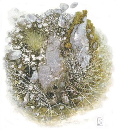 Schilderij getiteld "Coeur de terre" door Dominique Gais, Origineel Kunstwerk, Inkt