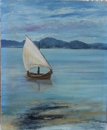 Painting titled "bateau solitaire (h…" by Dominique Gascoin, Original Artwork, Lacquer