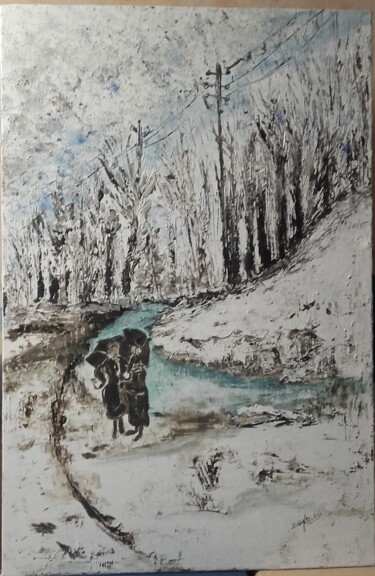 Ζωγραφική με τίτλο "promenade-en-hiver.…" από Dominique Gascoin, Αυθεντικά έργα τέχνης, Λάδι