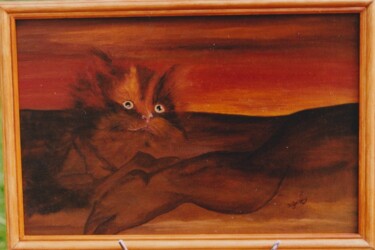 Peinture intitulée "Le chat et Elle.jpg" par Dominique Gascoin, Œuvre d'art originale, Autre