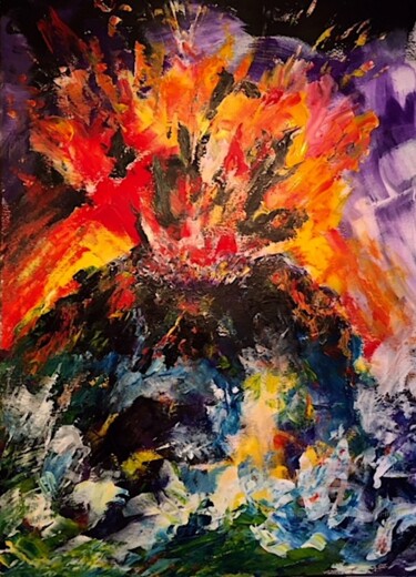 Pintura intitulada "Eruption volcanique" por Dominique Gobelin Mansour, Obras de arte originais, Acrílico