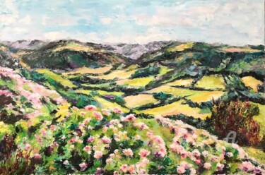 Malerei mit dem Titel "Paysage du Cantal" von Dominique Gobelin Mansour, Original-Kunstwerk, Öl