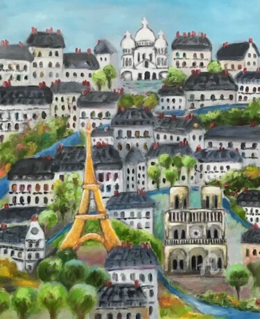 Pintura intitulada "Paris toujours" por Dominique Gobelin Mansour, Obras de arte originais, Óleo Montado em Armação em madei…