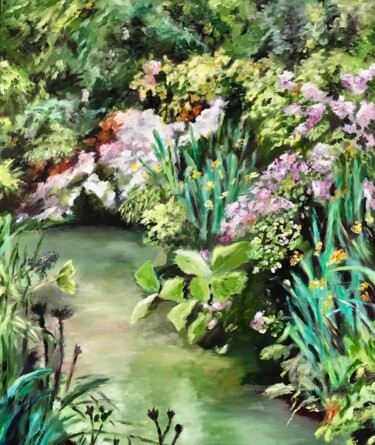 Peinture intitulée "Le ruisseau fleuri" par Dominique Gobelin Mansour, Œuvre d'art originale, Huile