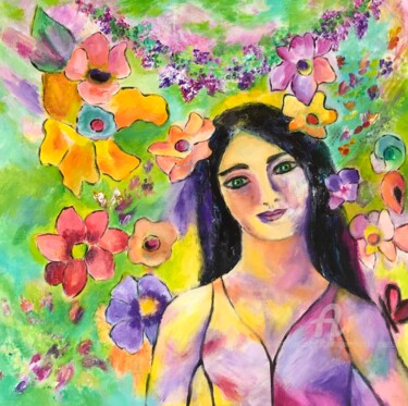 Painting titled "20 ans, le printemps" by Dominique Gobelin Mansour, Original Artwork, Acrylic