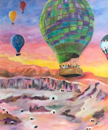Картина под названием "Les montgolfières d…" - Dominique Gobelin Mansour, Подлинное произведение искусства, Акрил