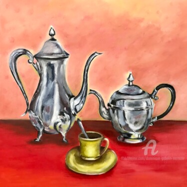 Pintura titulada "Thé ou café ?" por Dominique Gobelin Mansour, Obra de arte original, Oleo
