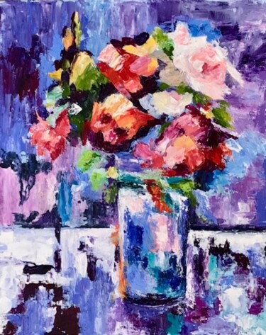 Painting titled "Bouquet semi abstra…" by Dominique Gobelin Mansour, Original Artwork, Acrylic