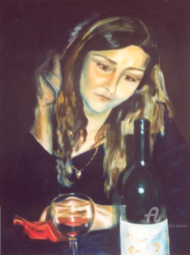 Painting titled "vin triste" by Dominique Gobelin Mansour, Original Artwork, Oil