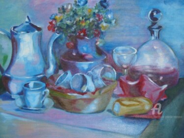 Painting titled "la desserte" by Dominique Gobelin Mansour, Original Artwork, Oil