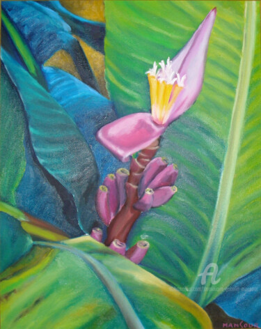 Картина под названием "fleur de bananier" - Dominique Gobelin Mansour, Подлинное произведение искусства, Масло