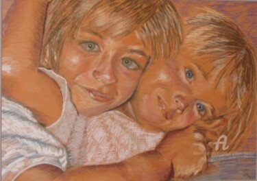 Drawing titled "enfance" by Dominique Gobelin Mansour, Original Artwork, Pastel