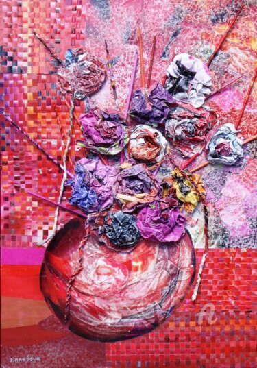 Collages intitulée "rouge" par Dominique Gobelin Mansour, Œuvre d'art originale