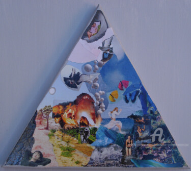 Collages intitulée "Les 4 éléments" par Dominique Gobelin Mansour, Œuvre d'art originale, Collages