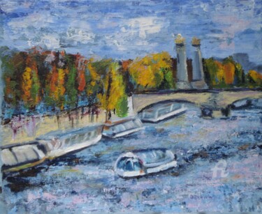 Peinture intitulée "Automne sur le pont…" par Dominique Gobelin Mansour, Œuvre d'art originale, Acrylique