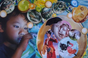Collages intitulée "bulles d'enfance" par Dominique Gobelin Mansour, Œuvre d'art originale