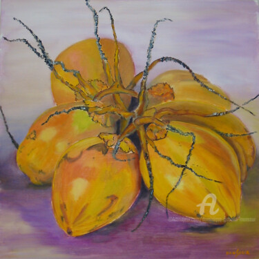 Painting titled "grappe de cocos" by Dominique Gobelin Mansour, Original Artwork, Oil