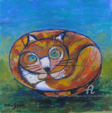 Peinture intitulée "roulade de chat rou…" par Dominique Gobelin Mansour, Œuvre d'art originale, Acrylique